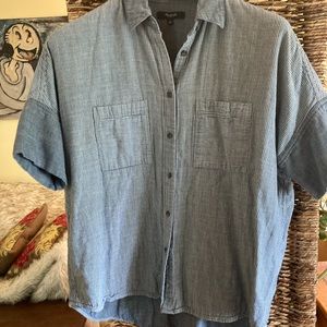 Madewell oversized short-sleeve shirt with solid blocking on sleeve ends